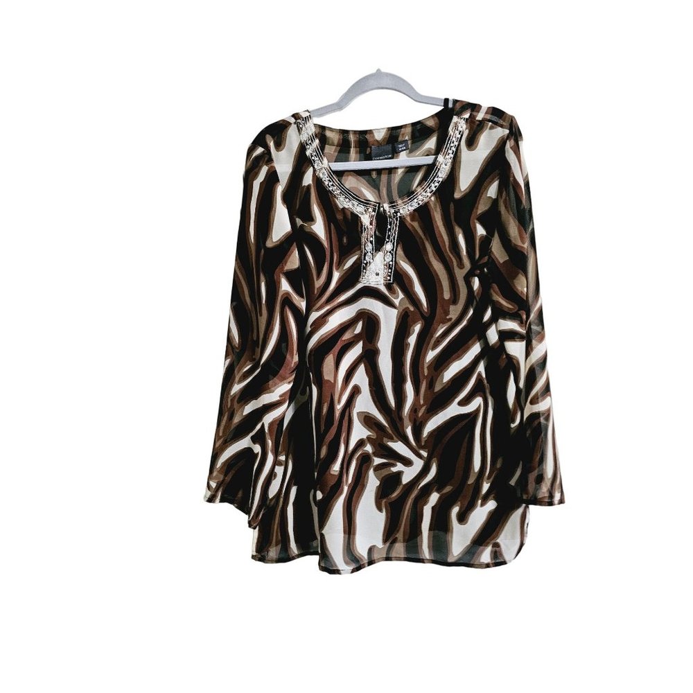 Covington sheer blouse size XL Cami‎ included embroidered gem detail